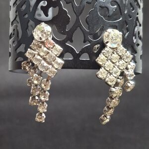 Vintage 1950s Silver Crystal Rhinestone Waterfall Drop Earrings CORO Hallmark